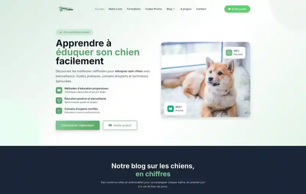 Page d'accueil de nosamisleschiens.fr, le blog canin créé par Paul Alves